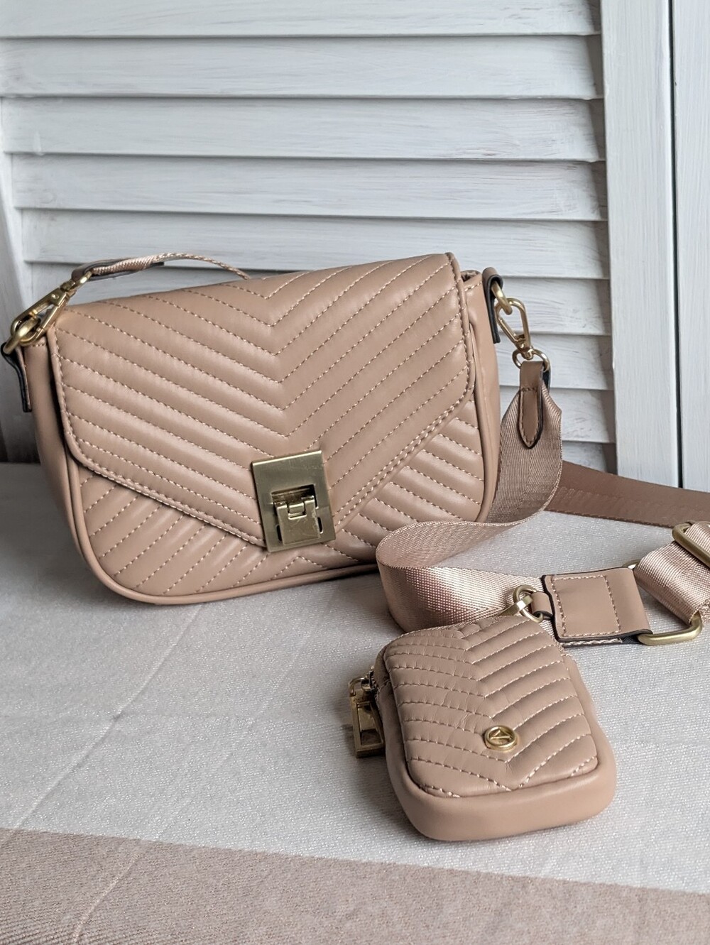 Aldo Quilted Crossbody Bag with Strap and Pouch - Blush